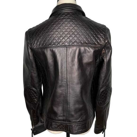 Calvin Klein S VINTAGE y2k Quilted Leather Motorcycle Jacket Elbow Patches Black - Picture 4 of 14